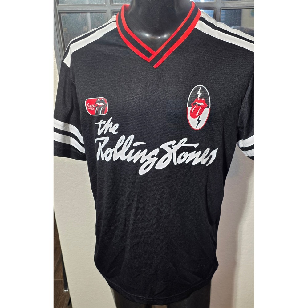 Rolling Stones Mens Soccer Jersey Black Red V-Neck Band Shirt Medium